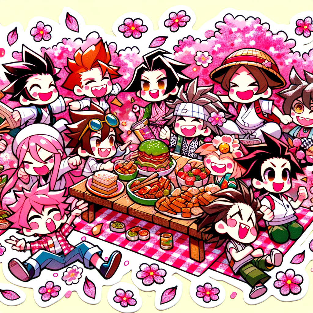 sticker-Characters under cherry blossoms, having a picnic or playing games-anime stickers-1733082461606